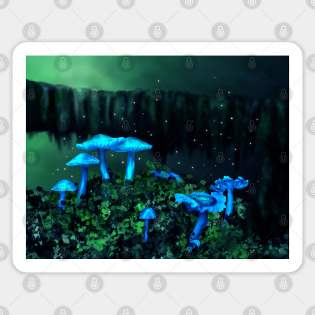 Magical Blue Fairy Mushrooms Art Sticker by H. R. Sinclair