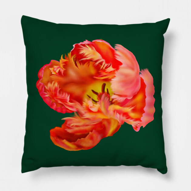 Flaming Orange & Yellow Parrot Tulip Digital Art Pillow by H. R. Sinclair