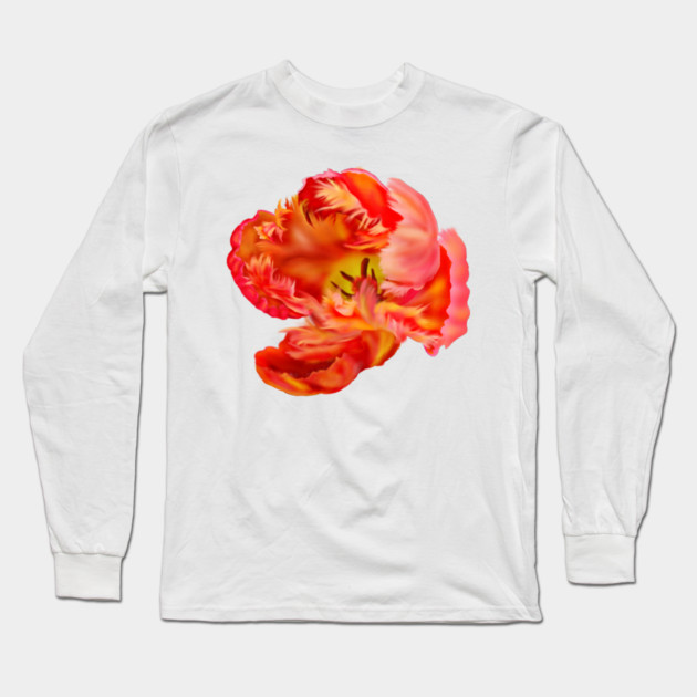 Flaming Orange & Yellow Parrot Tulip Digital Art Long Sleeve T-Shirt by H. R. Sinclair