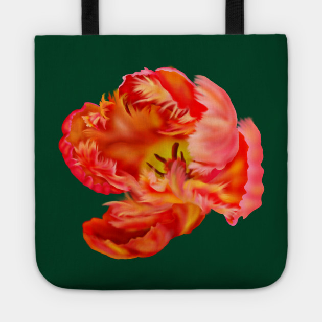 Flaming Orange & Yellow Parrot Tulip Digital Art Tote by H. R. Sinclair