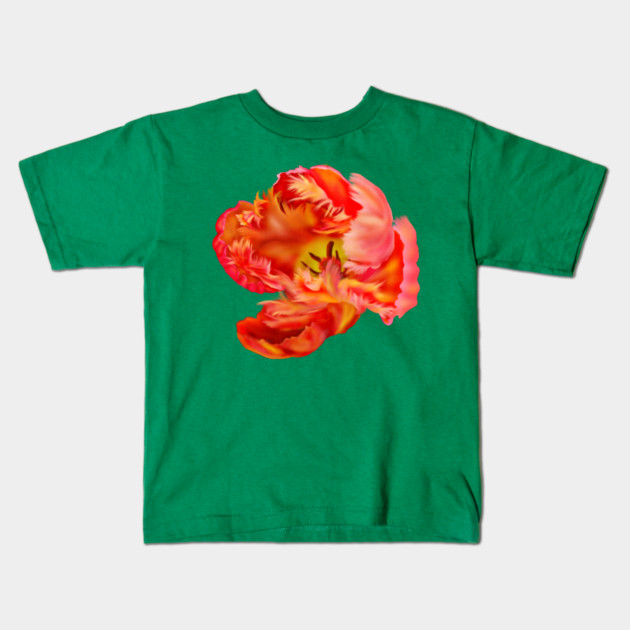 Flaming Orange & Yellow Parrot Tulip Digital Art Kids T-Shirt by H. R. Sinclair