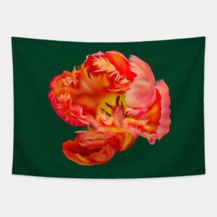 Flaming Orange & Yellow Parrot Tulip Digital Art Tapestry