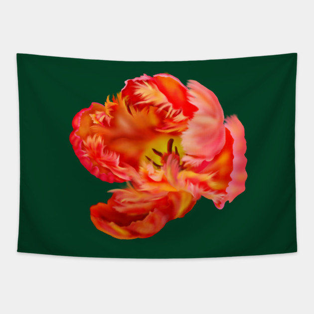 Flaming Orange & Yellow Parrot Tulip Digital Art Tapestry by H. R. Sinclair
