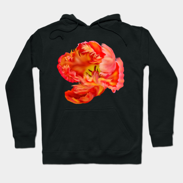 Flaming Orange & Yellow Parrot Tulip Digital Art Hoodie by H. R. Sinclair