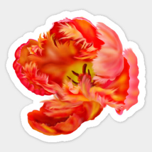 Flaming Orange & Yellow Parrot Tulip Digital Art Sticker