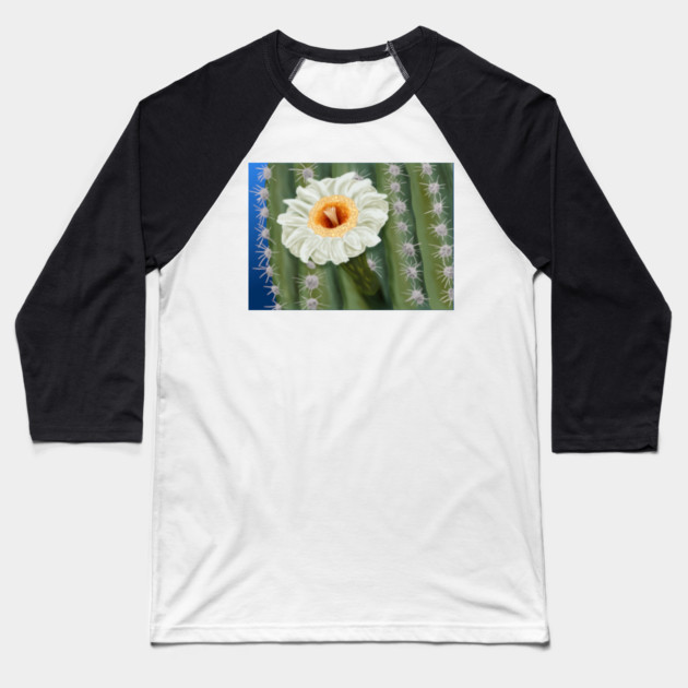 Saguaro Cactus White Flower Art Baseball T-Shirt by H. R. Sinclair