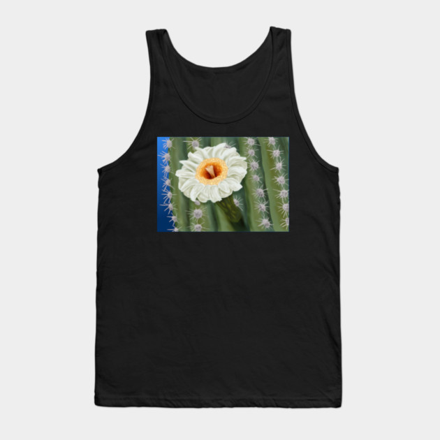 Saguaro Cactus White Flower Art Tank Top by H. R. Sinclair