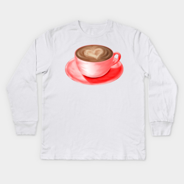 Valentine Love Cappuccino Art Heart Kids Long Sleeve T-Shirt by H. R. Sinclair