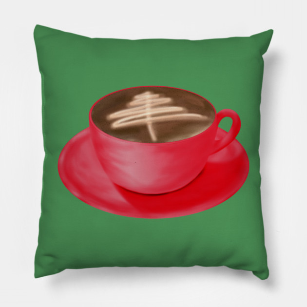 Christmas Cappuccino Art Tree Pillow by H. R. Sinclair