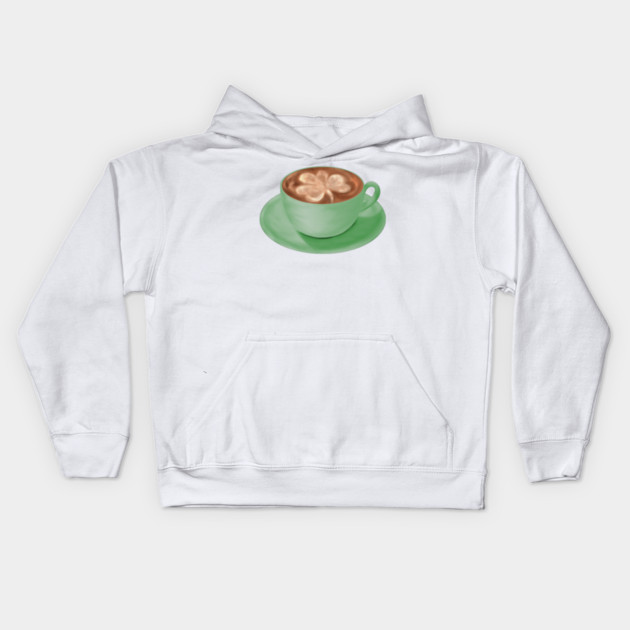 St. Patrick's Day Shamrock Cappuccino Art Kids Hoodie by H. R. Sinclair