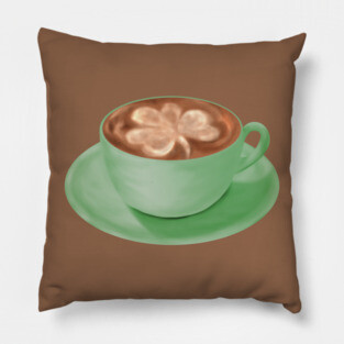 St. Patrick's Day Shamrock Cappuccino Art Pillow