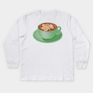 St. Patrick's Day Shamrock Cappuccino Art Kids Long Sleeve T-Shirt