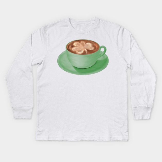 St. Patrick's Day Shamrock Cappuccino Art Kids Long Sleeve T-Shirt by H. R. Sinclair