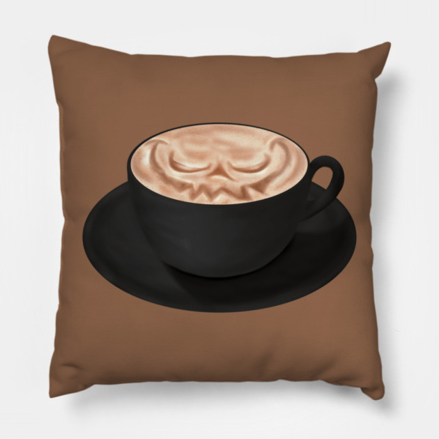 Halloween Cappuccino Art, jack o'lantern face Pillow by H. R. Sinclair