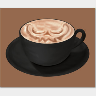 Halloween Cappuccino Art, jack o'lantern face Posters and Art