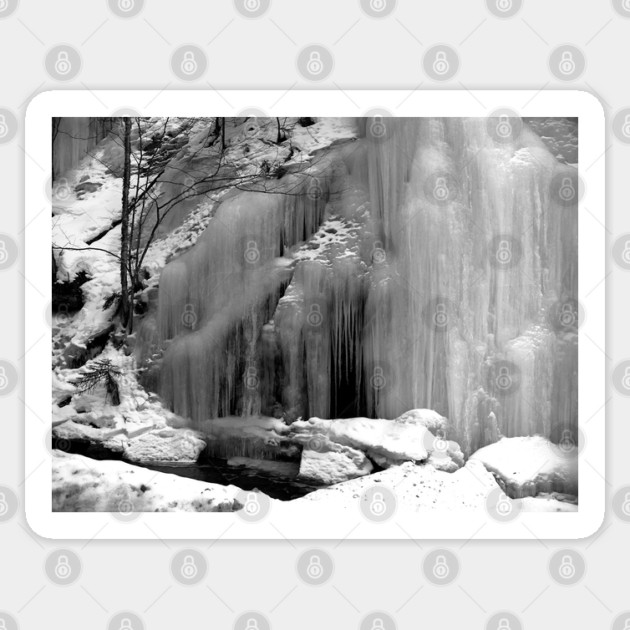 Black and White Frozen Waterfall Sticker by H. R. Sinclair