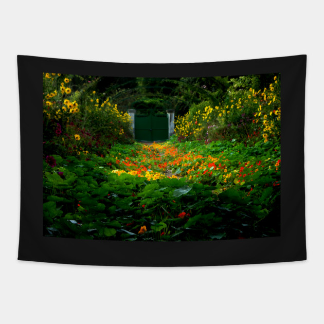Nasturtiums in Monet's Garden, Giverny, France Tapestry by H. R. Sinclair