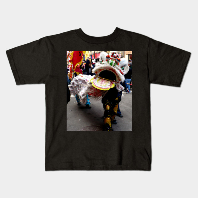 White Chinese Lion Dancer, head Kids T-Shirt by H. R. Sinclair