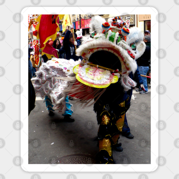 White Chinese Lion Dancer, head Sticker by H. R. Sinclair