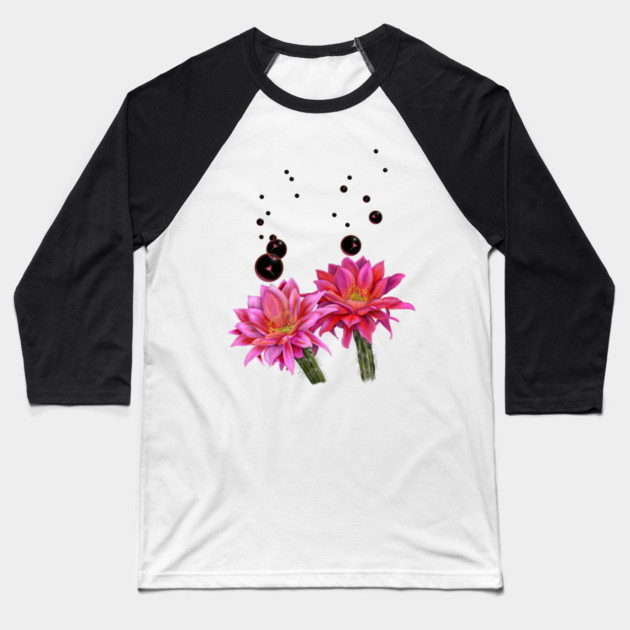 Colorful Cactus Flowers with Bubbles Baseball T-Shirt by H. R. Sinclair