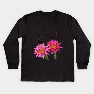 Colorful Cactus Flowers with Bubbles Kids Long Sleeve T-Shirt