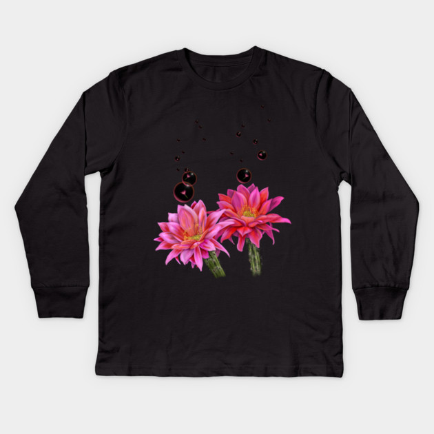 Colorful Cactus Flowers with Bubbles Kids Long Sleeve T-Shirt by H. R. Sinclair