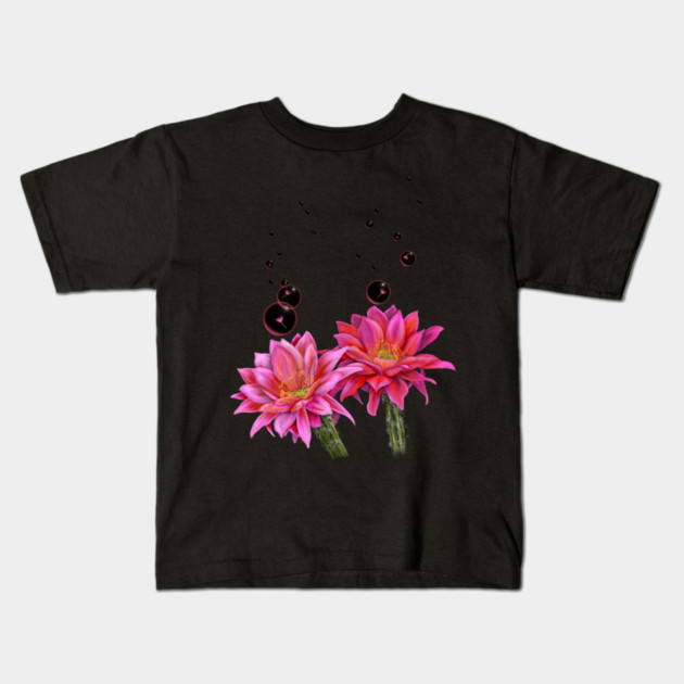 Colorful Cactus Flowers with Bubbles Kids T-Shirt by H. R. Sinclair