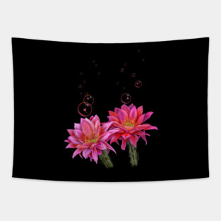 Colorful Cactus Flowers with Bubbles Tapestry