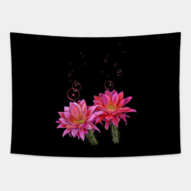 Colorful Cactus Flowers with Bubbles Tapestry by H. R. Sinclair
