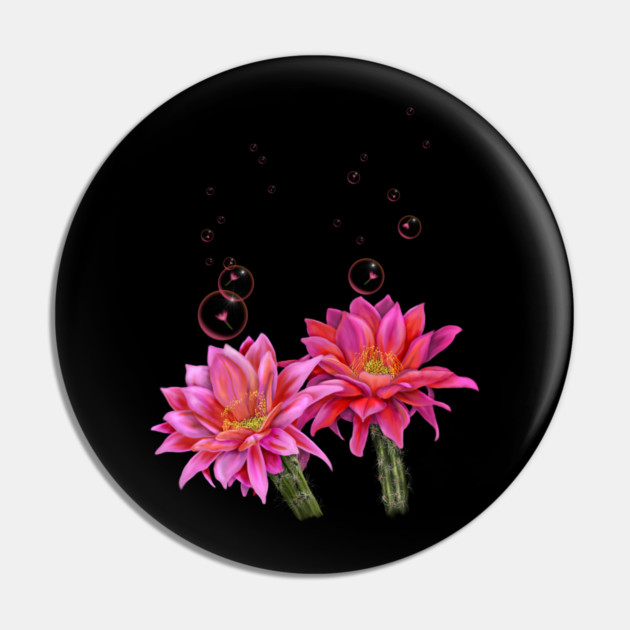 Colorful Cactus Flowers with Bubbles Pin by H. R. Sinclair