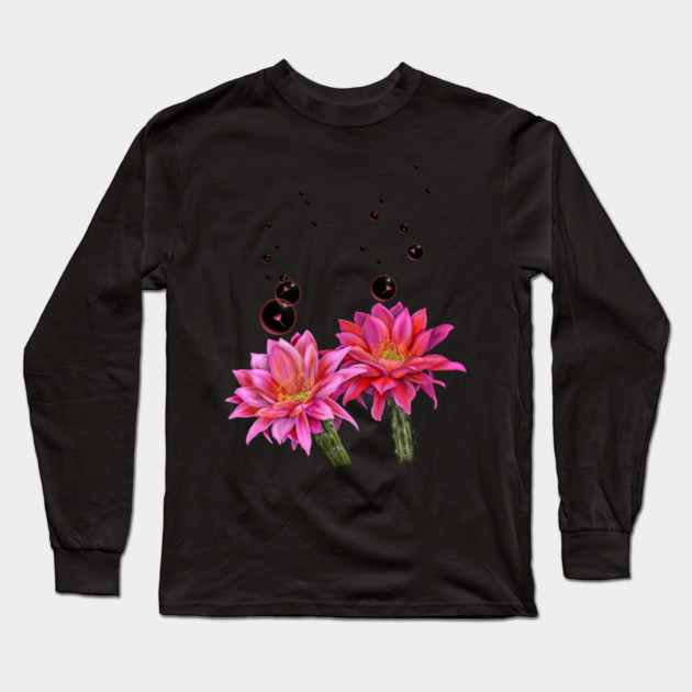 Colorful Cactus Flowers with Bubbles Long Sleeve T-Shirt by H. R. Sinclair