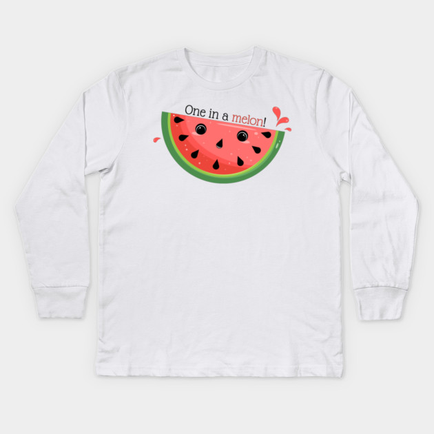 Cute Watermelon Pun, One in a melon! Kids Long Sleeve T-Shirt by H. R. Sinclair