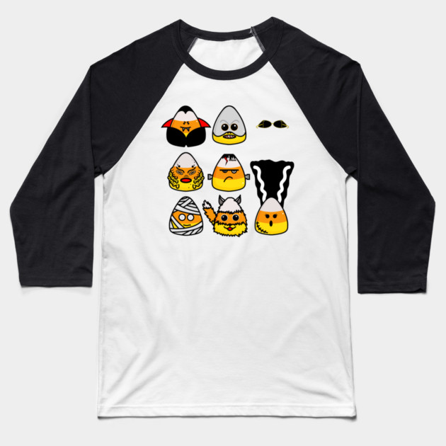 Classic Hollywood Monsters Candy Corn Baseball T-Shirt by H. R. Sinclair