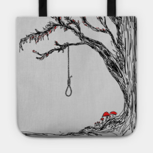 Illustration hangman's noose & mushrooms Tote