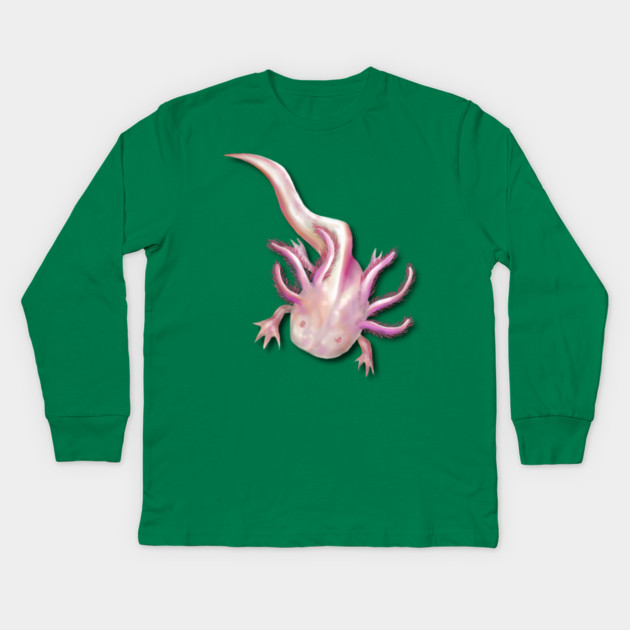 Illustrated Albino Axolotl Kids Long Sleeve T-Shirt by H. R. Sinclair