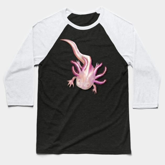 Illustrated Albino Axolotl Baseball T-Shirt by H. R. Sinclair
