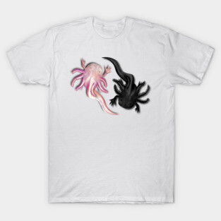 Black and White Axolotls Art T-Shirt