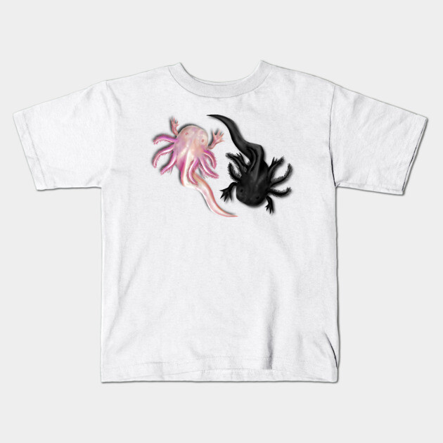 Black and White Axolotls Art Kids T-Shirt by H. R. Sinclair