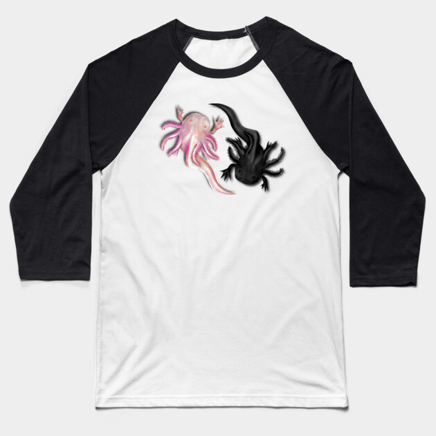 Black and White Axolotls Art Baseball T-Shirt by H. R. Sinclair