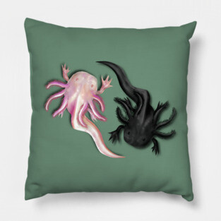 Black and White Axolotls Art Pillow