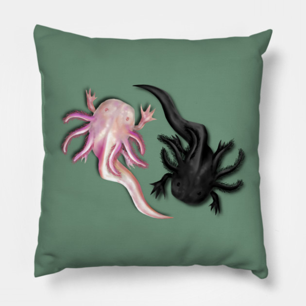 Black and White Axolotls Art Pillow by H. R. Sinclair