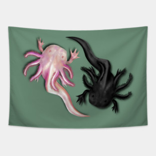Black and White Axolotls Art Tapestry