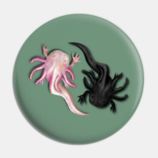 Black and White Axolotls Art Pin