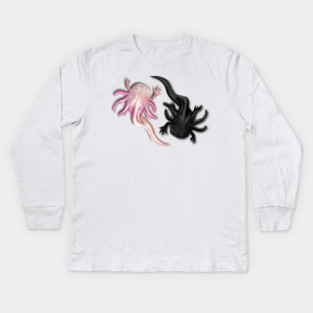 Black and White Axolotls Art Kids Long Sleeve T-Shirt