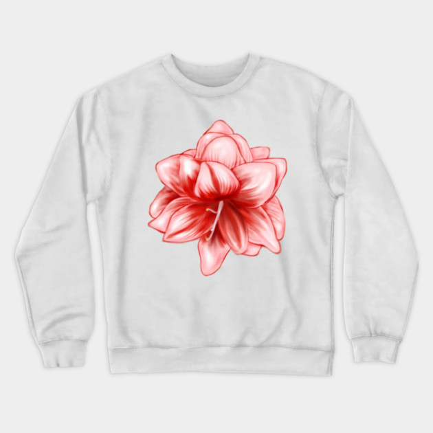 Vintage-look Pink and White Amaryllis Crewneck Sweatshirt by H. R. Sinclair