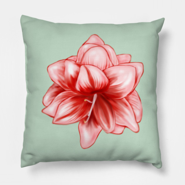 Vintage-look Pink and White Amaryllis Pillow by H. R. Sinclair
