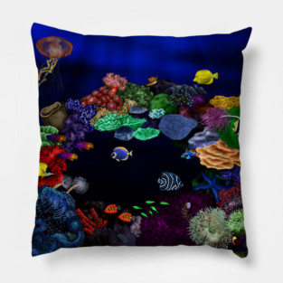 Colorful Coral & Fish Reef Art Pillow
