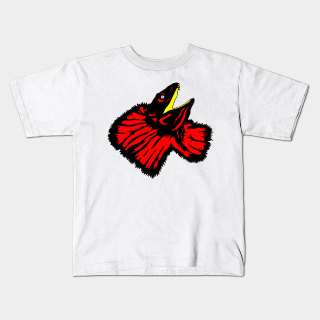 Stylized Neon Red Frilled-neck Lizard Kids T-Shirt by H. R. Sinclair