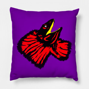 Stylized Neon Red Frilled-neck Lizard Pillow