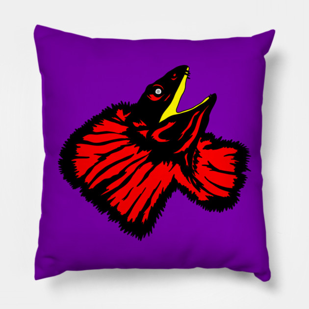 Stylized Neon Red Frilled-neck Lizard Pillow by H. R. Sinclair